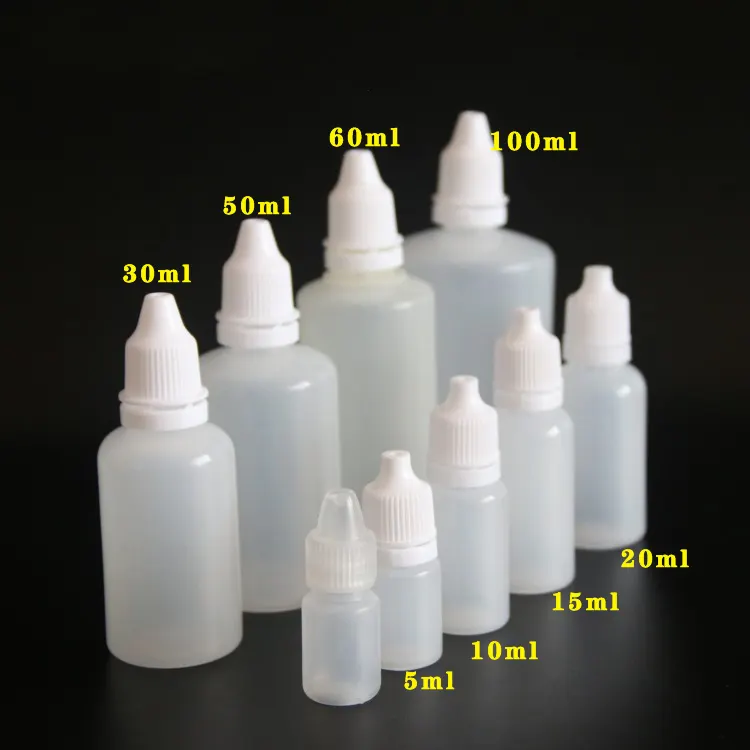 5ml 10ml 15ml 20ml vacía pequeña gota de ojo botella de plástico transparente botella de medicina botella de gotero líquido