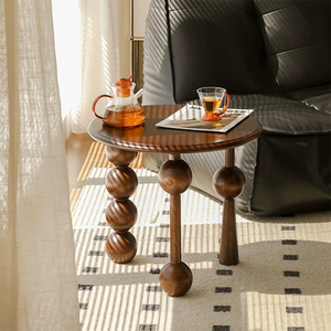 棕色茶几圆形简约茶几乡村木质客厅茶几 - Product Image 1