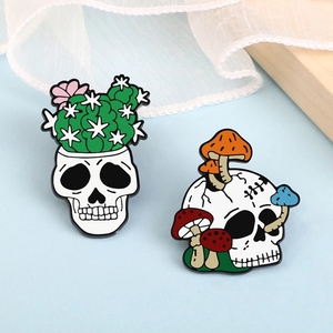 Ghim Tráng Men Đầu Lâu Màu Tối Phong Cách Punk Ghim Cài Xương Xương Xương Xác Hình Nấm Phù Hiệu Ghim Cài Ve Áo Sơ Mi Vải Denim Trang Sức Phong Cách Gothic Cho Trẻ Em - Product Image 3