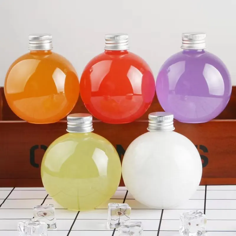 spherical disposable clear pet Ball Shaped Transparent Plastic Juice Bottle 500 ml beverage bottles with lid