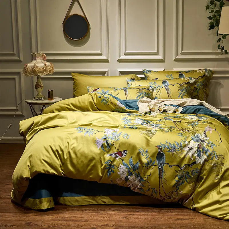 लक्जरी घर कपड़ा Duvet कवर रानी राजा आकार कपास रजाई कवर चादरें मुद्रित बिस्तर सेट