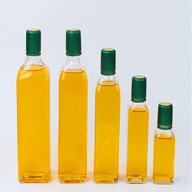 Commestibile 250ml 500ml 750ml 1000ml quadrato verde scuro Marasca bottiglia di vetro bottiglia di olio d'oliva