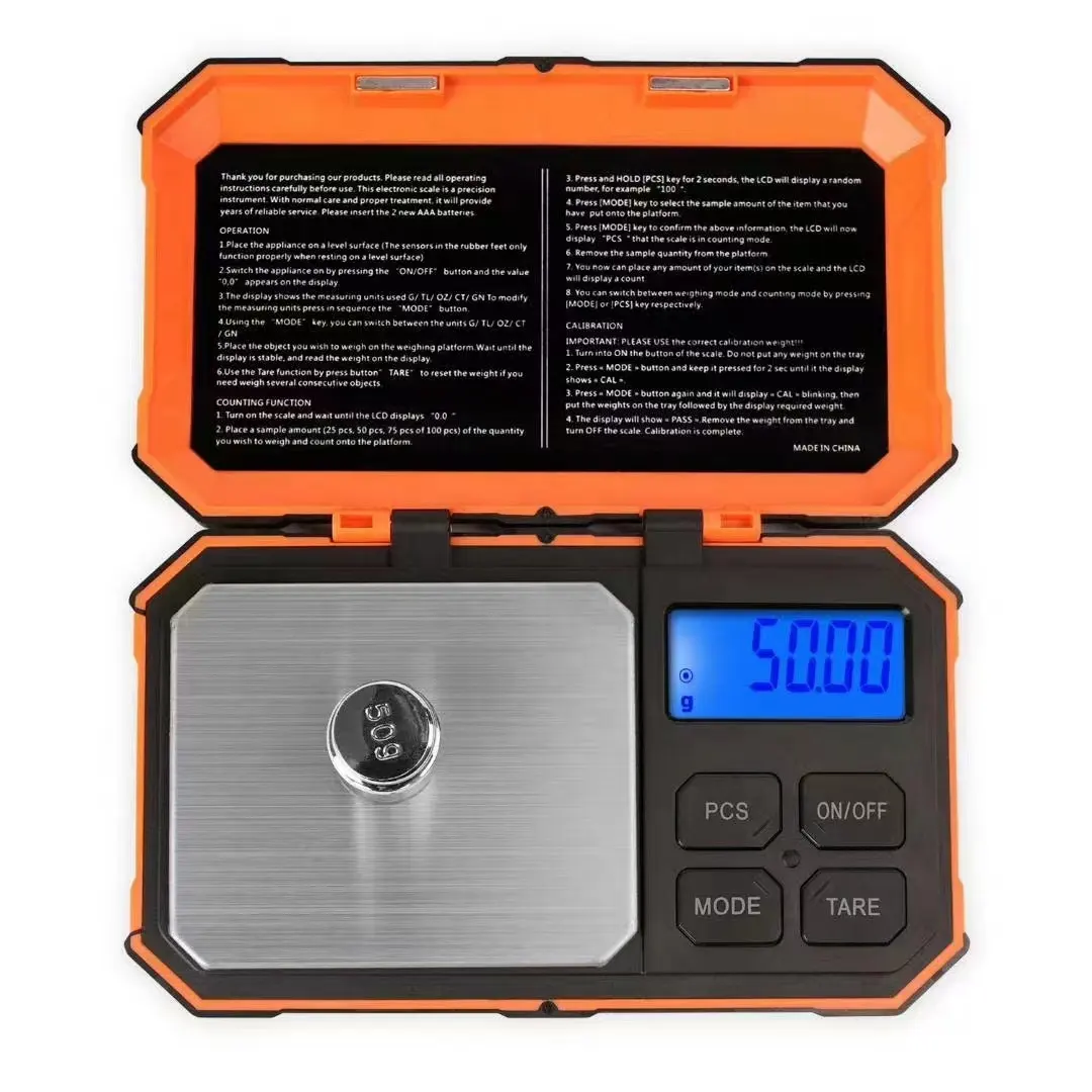 500g/0.01g New Line Orange Mini Electronic Jewelry Diamond Pocket Weight Scale Digital Gold Jewelry Scales