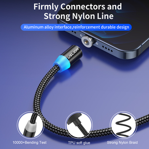 USLION 3 <strong>in</strong> <strong>1</strong> USB Magnetic Charging Cable Type-C Micro-USB 360 Degree Rotate <strong>2</strong> Meter <strong>2</strong>.4A Fast Charging Cable - Product Image 6