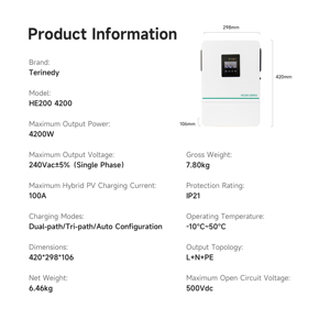Cost-Effective 3.6KW Hybrid Solar Inverter Wide PV <strong>Input</strong> On/Off Grid 3600W 5500W 6200W Single Phase <strong>Output</strong> with <strong>WIFI</strong> Standard - Product Image 3
