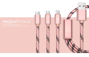สายไนลอนแบบถัก3 in 1สำหรับ iPhone สำหรับ sumsang สายชาร์จ USB Data C ใช้ได้หลากหลายสีตามสั่ง - Product Image 6