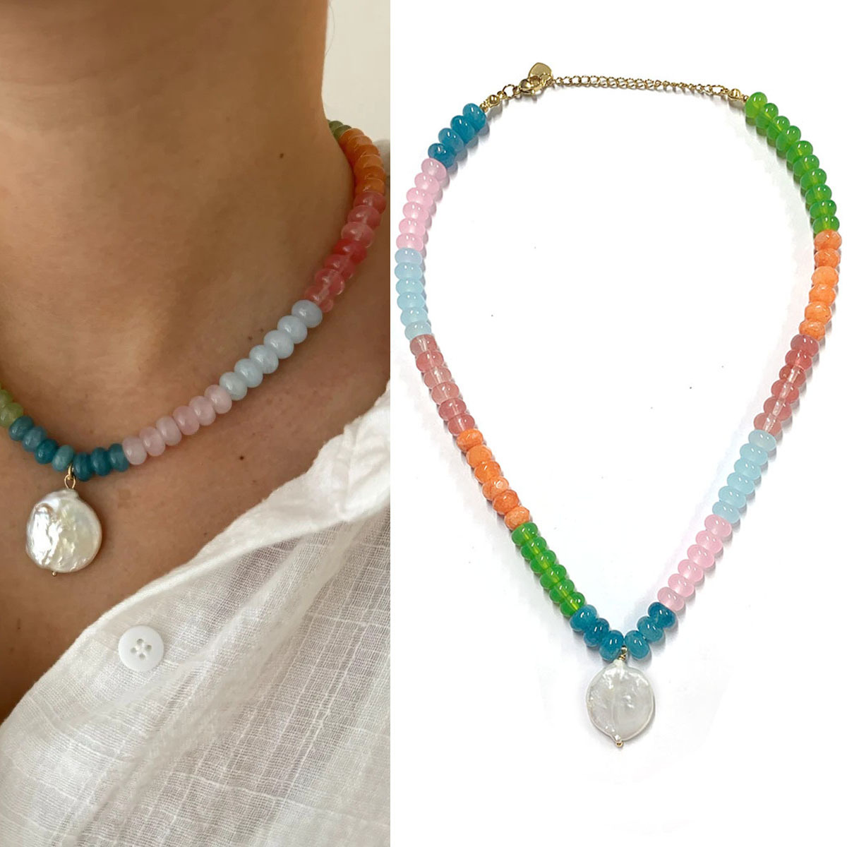 Stars and sea pearl necklace 40+5cm with lobster clasp