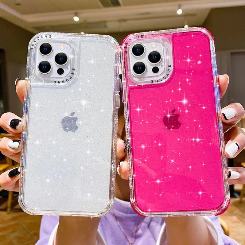 Brillant Paillettes Antichoc Pare-chocs Téléphone étui pour iphone 14 Plus 13 Pro Max 12 Mini 11 Pro XS Max 7 8 Plus Transparent Couverture Souple