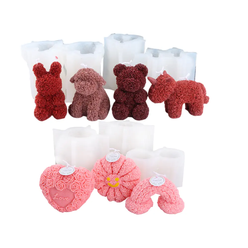 Molde de Rosa Artificial para decoración de fiestas de San Valentín, molde de vela de Animal rosa, bonito perro, flor, niña, amiga, regalo de boda