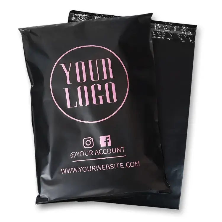 Logotipo impreso personalizado negro polymailers Poly PE plástico correo mensajería franqueo embalaje bolsas de envío para la ropa interior