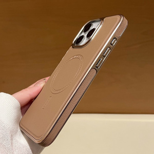 Özel fiyat galvanik çerçeve PU deri telefon kılıfı iPhone 14 15 16 ProMax kablosuz şarj manyetik darbeye kabuk - Product Image 3