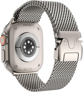 Pure Titanium Milanese Mesh Loop Compatible for <strong>Apple</strong> Watch Ultra 2/ Ultra 49mm, with Adjustable Parachute-<strong>style</strong> Buckle - Product Image 1