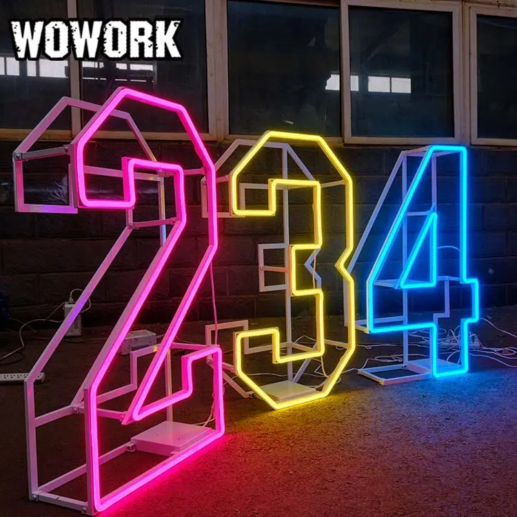 WOWORK 3 pieds 4 pieds détachable néon led grand géant lumineux cadre chapiteau lettre numéro lumière pour fête d'anniversaire événement décoration