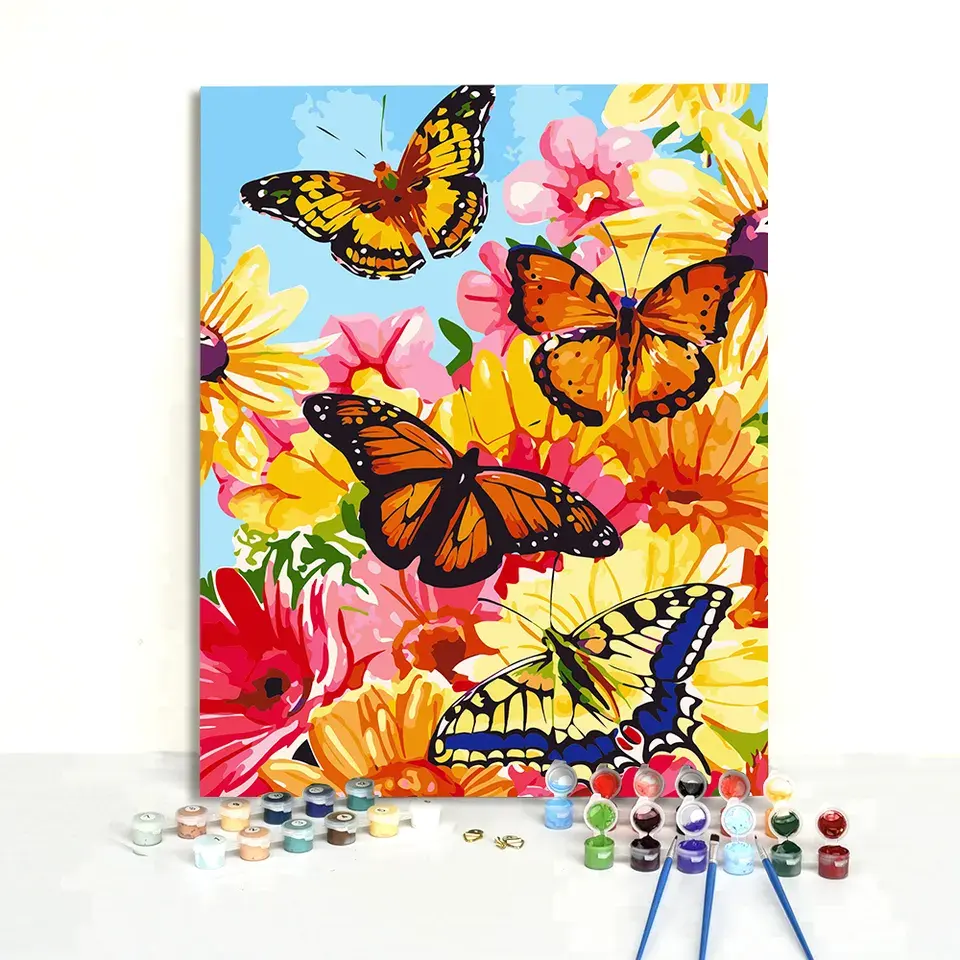 Decorazione per la casa con fiori dipinti a mano pittura acrilica DIY kit di pittura a farfalla con numeri