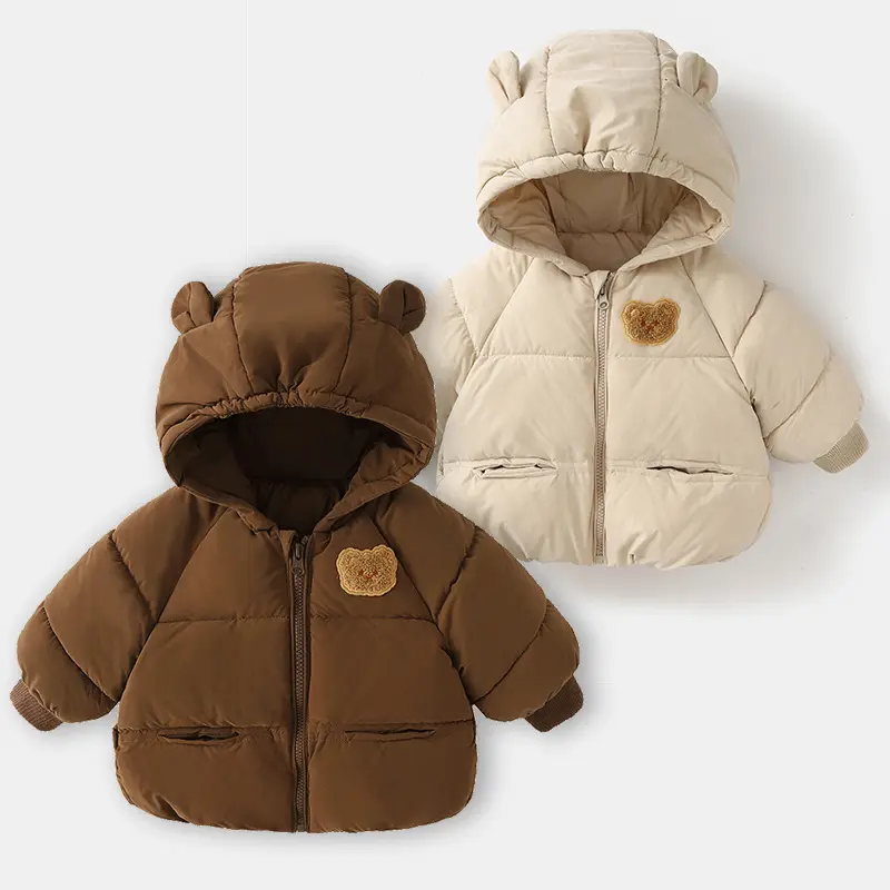 Veste d'hiver pour garçons épaissie et chaude à manches longues Manteau à capuche pour enfants Vêtements pour bébés ours