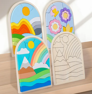 Wooden Toy Cartoon Cute Flower Rainbow <strong>Pattern</strong> Color <strong>Building</strong> <strong>Blocks</strong> Matching Toddler 3d Puzzle Board - Product Image 5