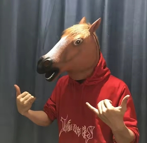 หน้ากากหัวม้างานปาร์ตี้ฮาโลวีนวัสดุพีวีซีพิมพ์ดิจิตอลเป็นมิตรกับสิ่งแวดล้อมสำหรับผู้ใหญ่ใช้ในเทศกาลความสนุกสนาน - Product Image 6