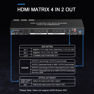 Hdmi Matrix Switch 4 en 2 OUT 2x2 Video Wall HDMI Matrix Audio Extractor 4K60hz HDCP2.3 EDID Scaler ARC HDMI Matrix Switcher