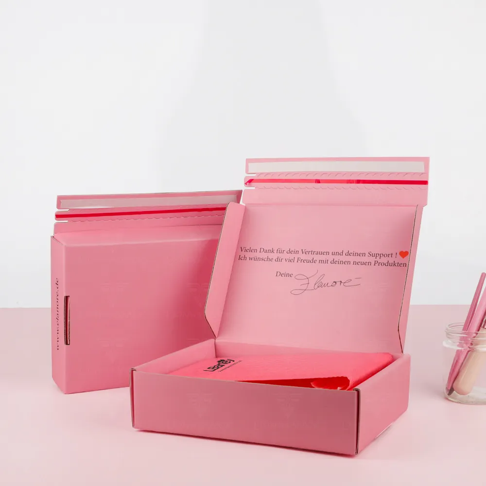 Venditori di Logo personalizzato scatola di imballaggio con cerniera in carta di cartone rosa dedicata scatola postale di spedizione ondulata con cerniera