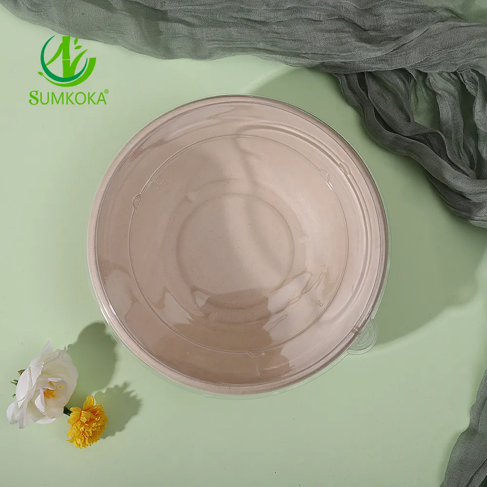 Sumkoka ağır şeker kamışı Fiber tek kullanımlık PFAS ücretsiz doğal Bagasse kaseler biyobozunur salatalar 32oz Compostable kağıt kase