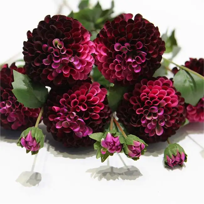 Flor de dália artificial de alta qualidade, 2 cabeças, flores de seda para decoração de festas de casamento em casa