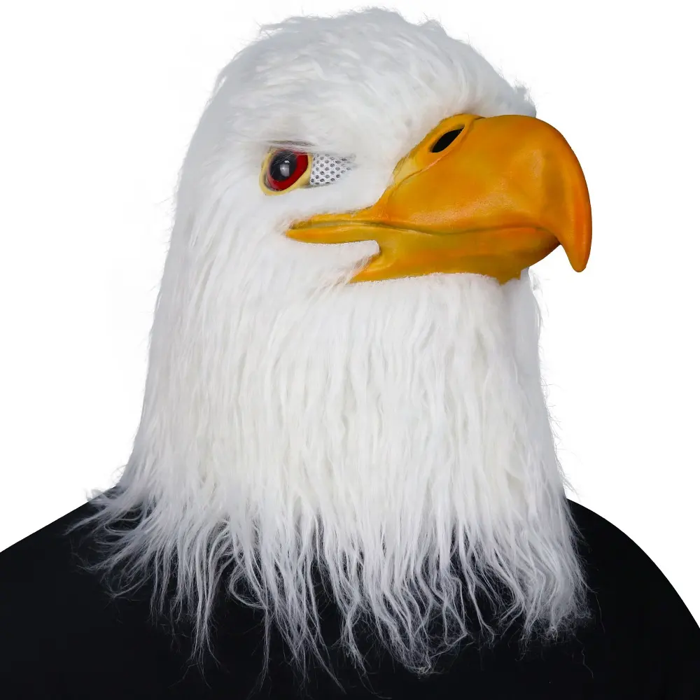 Máscara de Halloween para adereços de festas de fantasia ou cosplay Máscara de pássaro animal Máscara de látex peluda com garra de águia branca