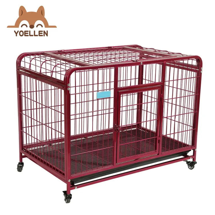 YOELLEN-jaula plegable de Metal galvanizado para perros, perrera resistente con bandeja extraíble y 2 ruedas de bloqueo, venta al por mayor