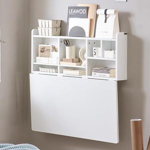 Pequeño escritorio plegable de madera multifuncional montado en la pared Escritorio de ordenador plegable mesa de ordenador con estante - Product Image 1