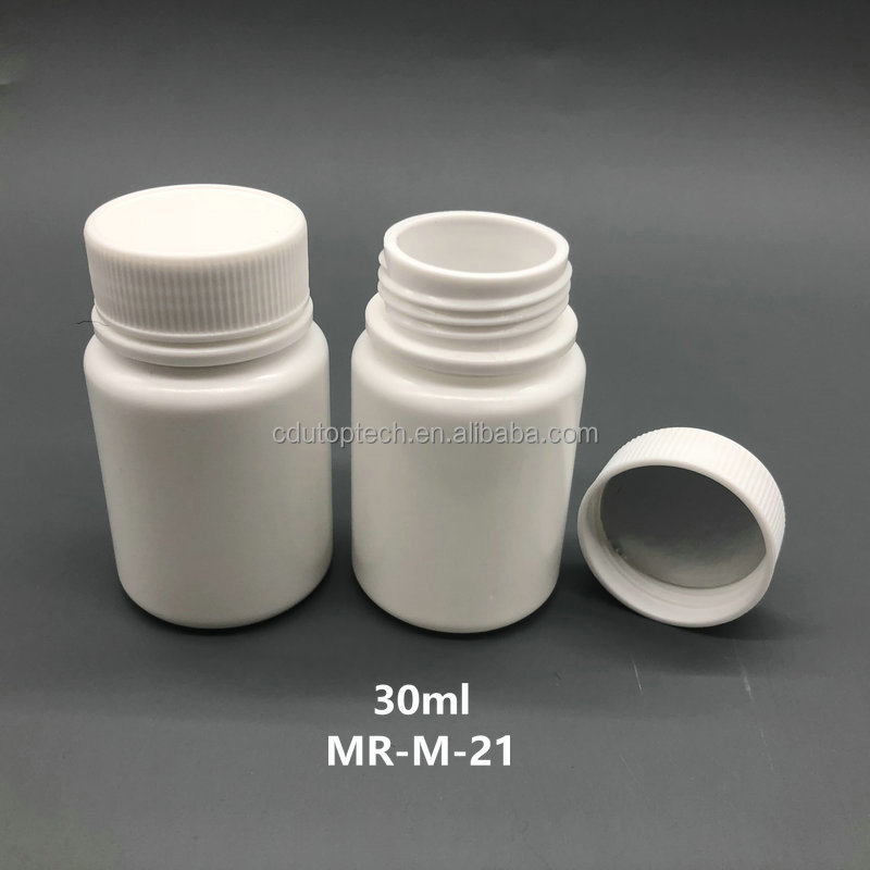 ขวดทรงกลมสีขาว HDPE ขนาด 30 มล. + ฝาเกลียวธรรมดา