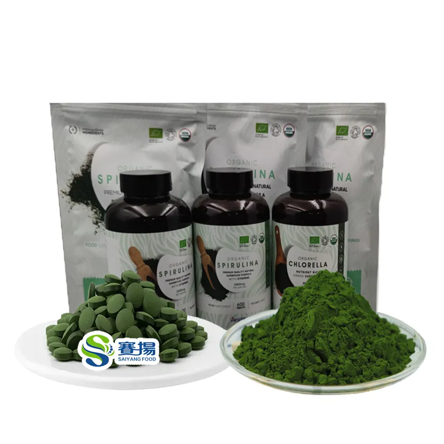 Comprimés personnalisés de chlorella spiruline de marque privée à fournir en usine/comprimés d'extrait de chlorella de spiruline mélangée en vrac en poudre