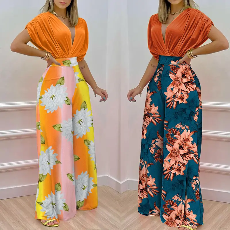 Grosir Jumpsuit wanita maxi motif bunga tanpa lengan wanita seksi modis