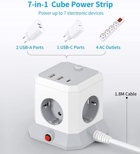 Cubo de enchufe con USB C, varias tomas de 4 vías y 3 USB, tira de alimentación con protección contra sobretensiones - Product Image 5
