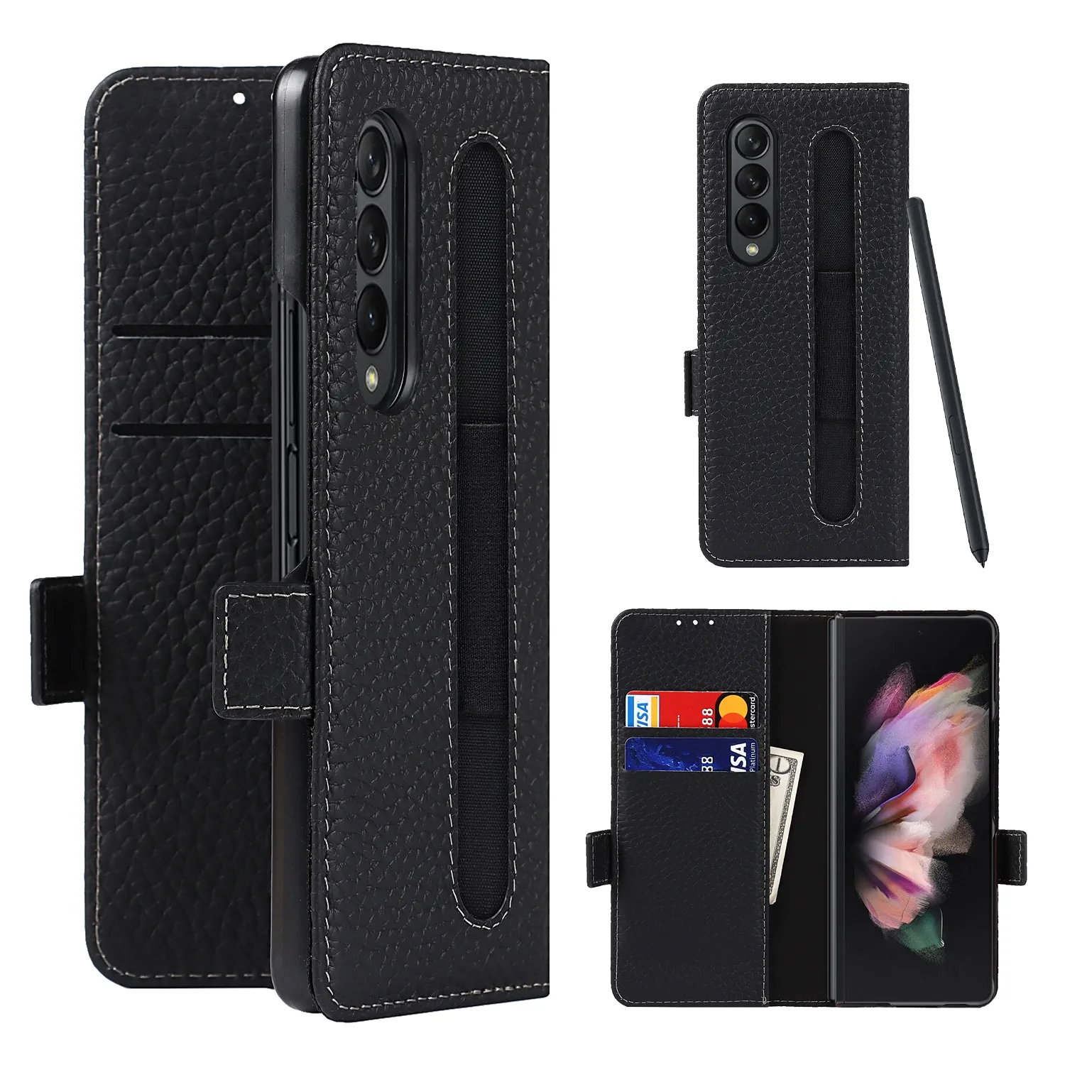For Samsung Galaxy Z Fold 5 & 4 Case Genuine Leather Wallet Card With S Pen Slot Protective Cover For Galaxy Z Fold3 Case