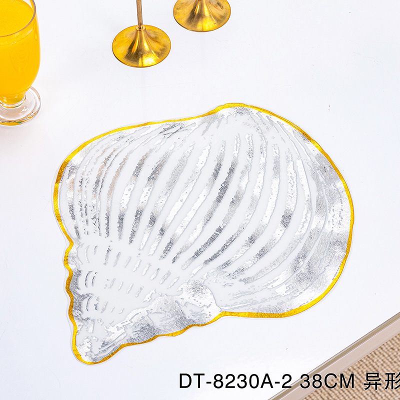 Sea Shell Shape Irregular Cute Gold Dinning PVC Plastic Placemats