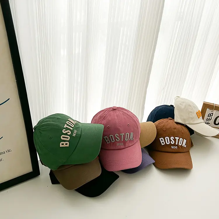 Sombreros de béisbol de diseño coreano para niños, sombrero de béisbol de diseño coreano, ala suave, color rosa y verde, venta al por mayor, 2023