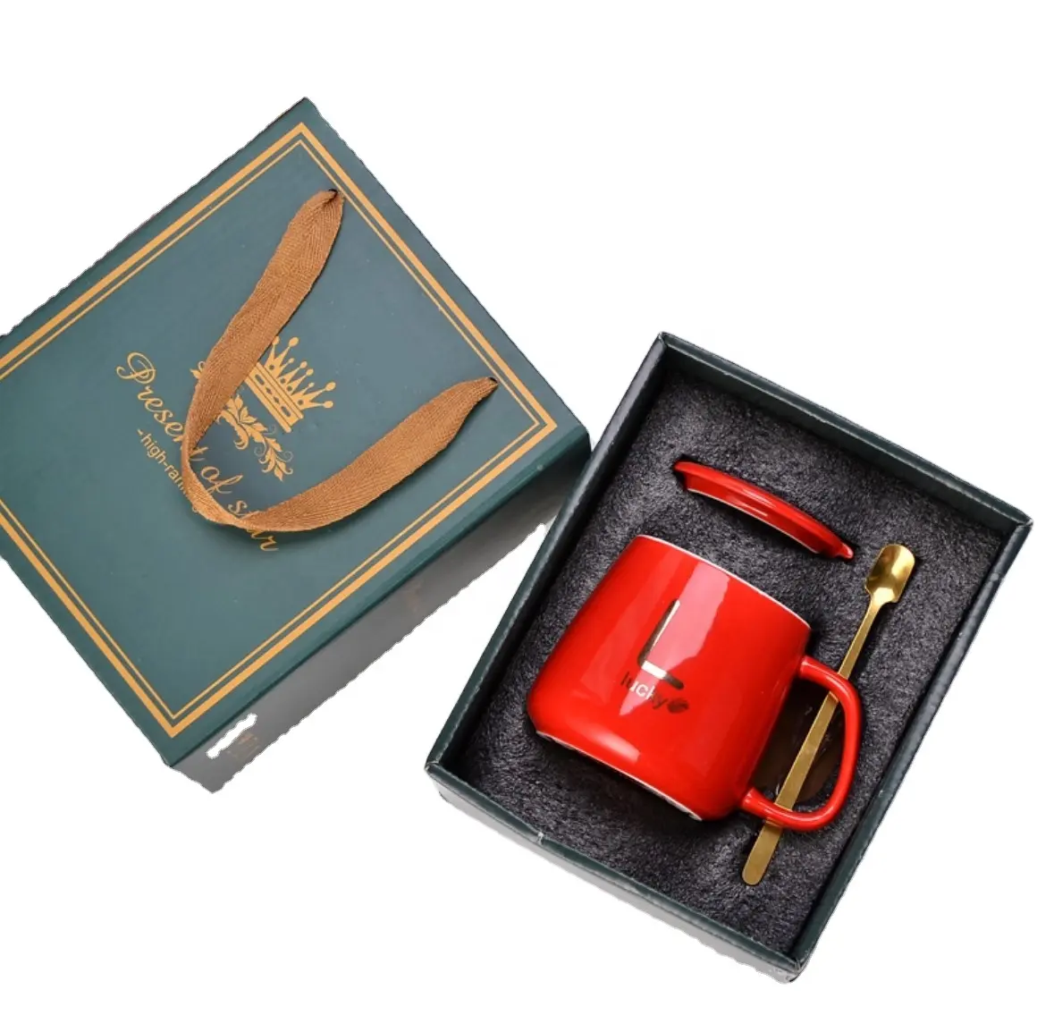 Suvenir item hadiah promosi, Mug keramik hadiah perusahaan dengan sendok & tutup untuk bisnis