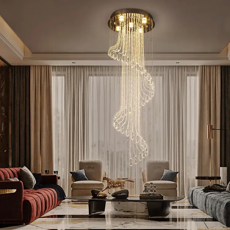 Fabbrica diretta in acciaio inox illuminazione a sospensione Villa scala Hotel cristallo Led lampadario