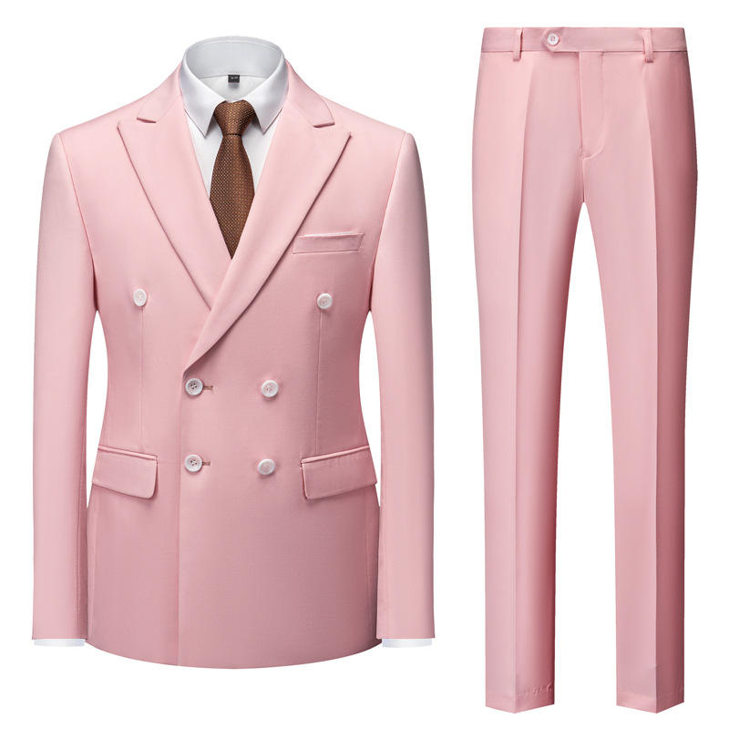 Pink 2 piece trousers set gentleman suit