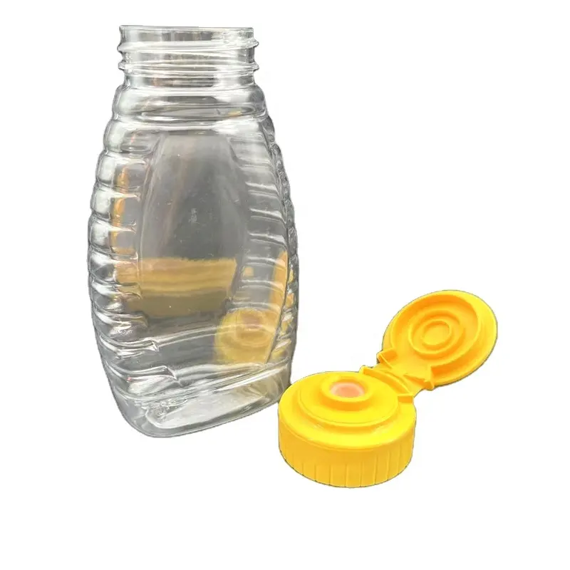 12 أونصة زجاجات عسل فارغة آمنة للأغذية من البلاستيك للحيوانات الأليفة موزع عسل حاوية قلاب كبيرة لتخزين العسل