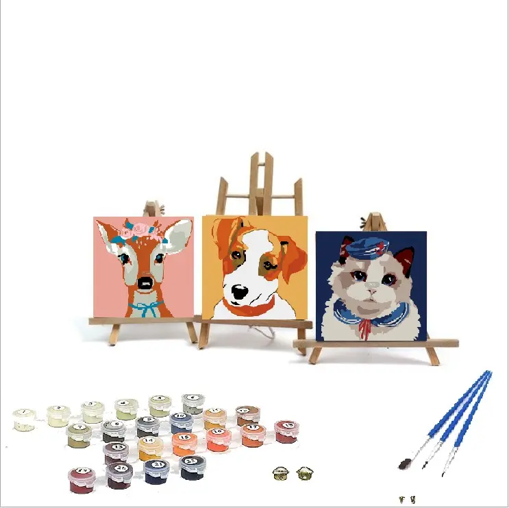 Animales de dibujos animados personalizados de niños imagen Diy pintura por números para niños arte niños niñas estudiantes 20x20cm con marco Venta caliente