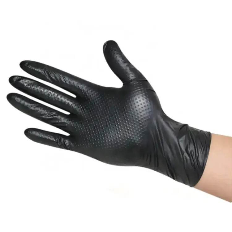 Оптовая продажа, черные нитриловые перчатки с алмазной текстурой, более высокое сцепление, прочные татуировочные перчатки, черные нитриловые 8 mil Medium