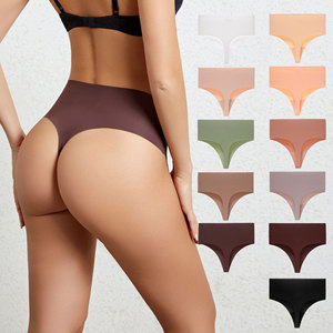 Tanga deportivo sin costuras de tiro bajo y cómodo para niñas con estampado de camiseta elástica Ropa interior de punto de color sólido sexy - Product Image 2