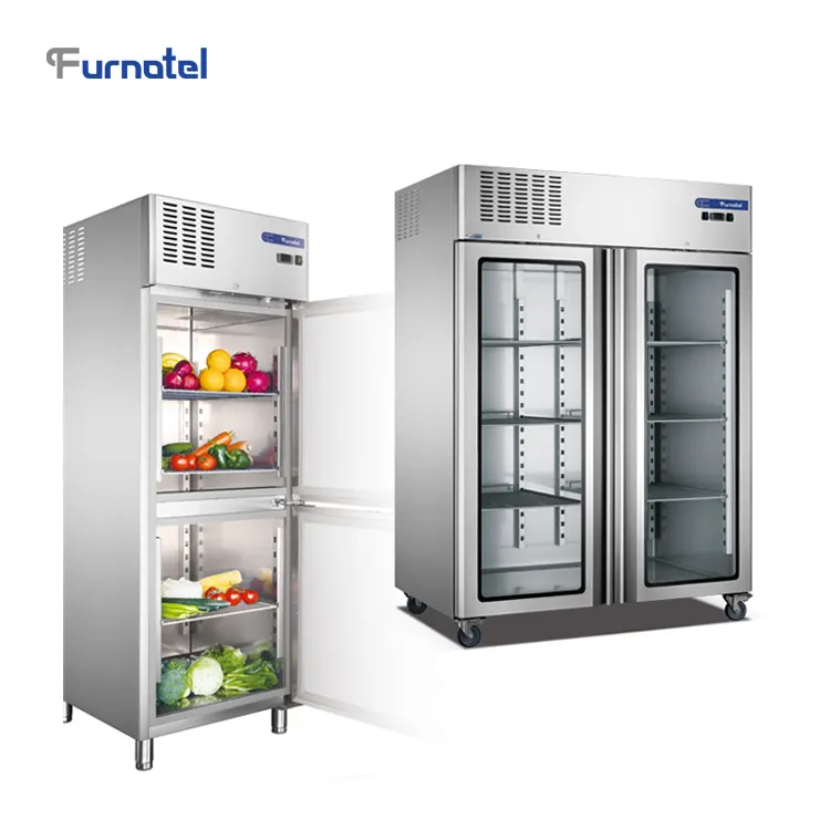 Cocina comercial equipo de refrigeración FURNOTEL Industrial de la puerta de vidrio de frutas y verduras refrigerador FRCF-3-3