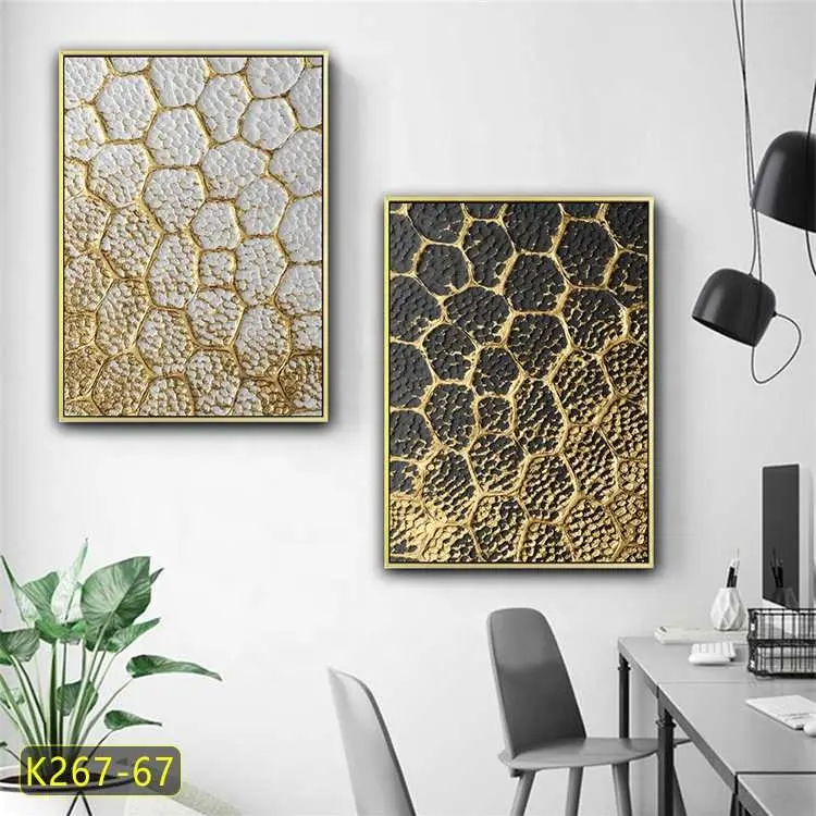 Juego de 2 Uds de marco de aluminio dorado, pintura de decoración de interiores, idea de diseño, lienzo, arte de pared, pintura, decoración moderna para el hogar