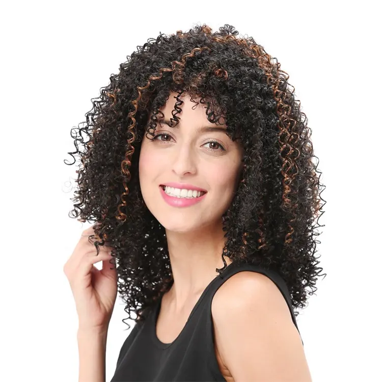 Élégantes Afro bouclées mi-longues 16 ", cheveux noir, mélange de cuivre, coiffure pour femmes noires, avec certification Rohs, livraison gratuite