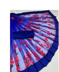 Etnik giysi parti giyim tasarımcısı saree surat nakış çalışması net kumaşlar ve inci taş İşi sarees ile inci dantel sınır - Product Image 3