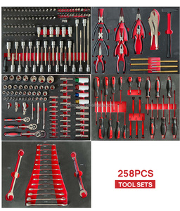 汽车修理可锁定的七抽屉红色工具柜手推车，带工具，用于车库存放的橱柜工具组 - Product Image 5