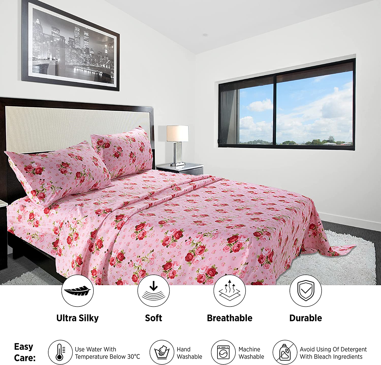 100% Microfiber Ultra Soft 3PCS Breathable Silky Flower modren bed room set