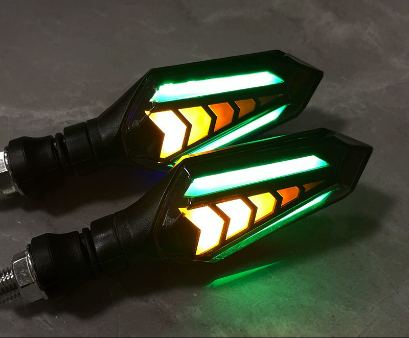 DRL verde + retroiluminación azul + intermitente secuencial amarillo