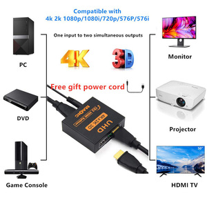 Divisor HDMI 1 en 2 Out UHD Hdmi distribuidor 4k * 2k Hdmi Splitter 1x2 con potencia, precio de fábrica